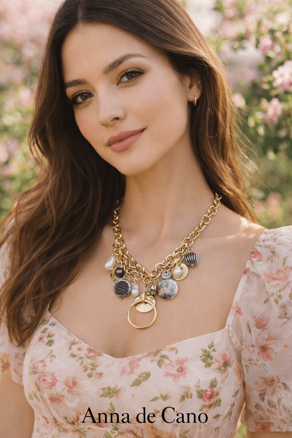 Collar dorado con abalorios primavera y verano