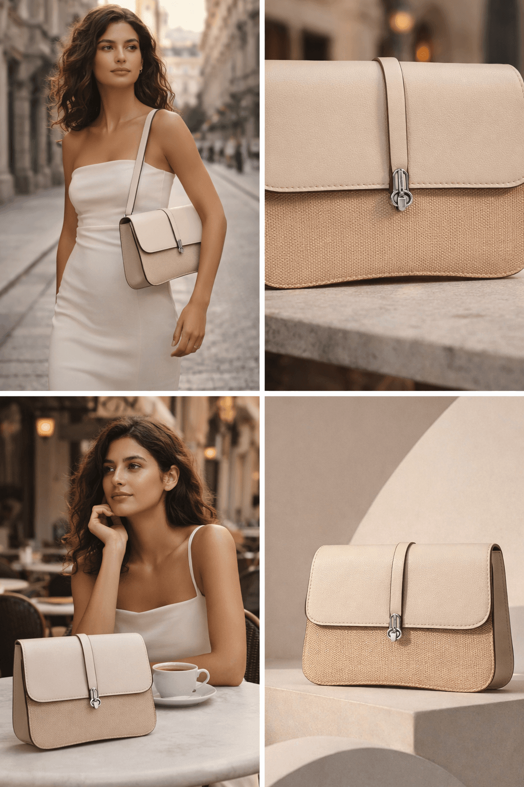 bolso de hombro beige piel sintetica elegante
