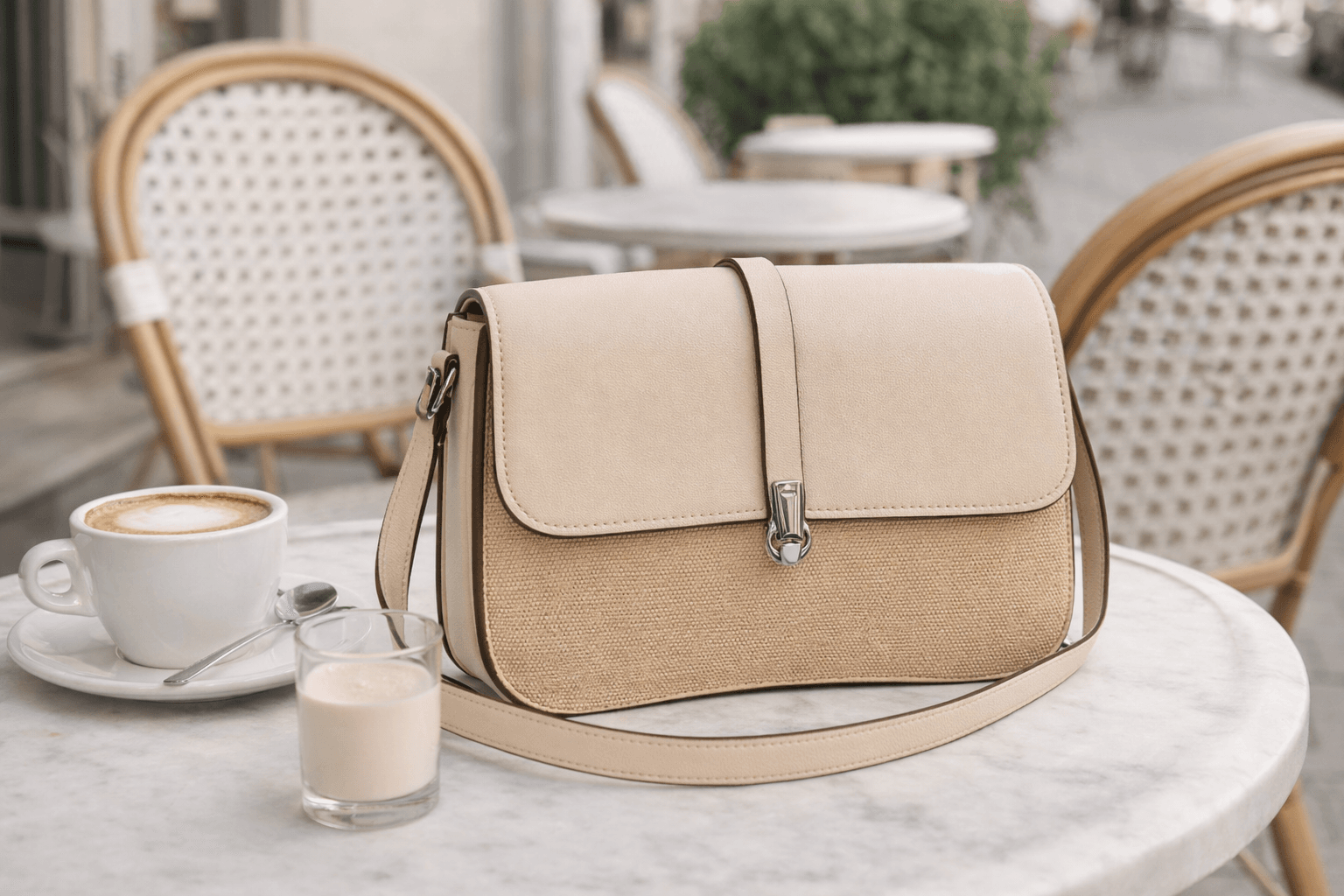 Bolso beige elegante y pequeño