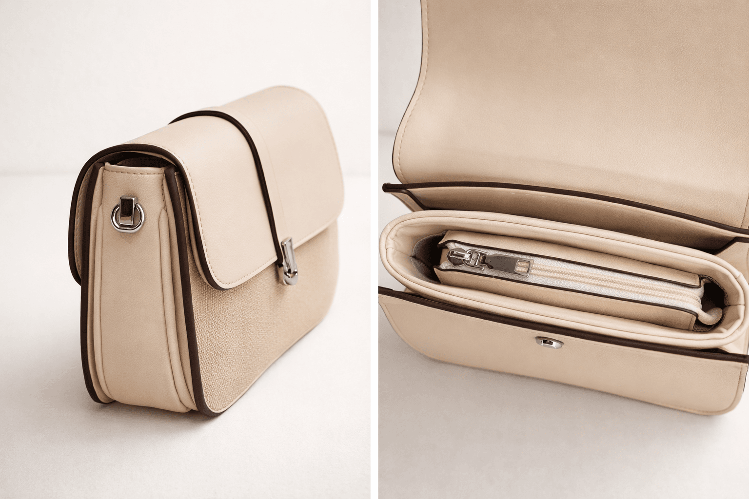 Bolso bandolera beige pequeño y elegante